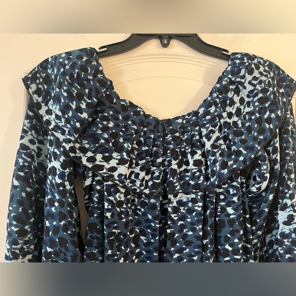 Vintage Havana Blue Patterned Women's Long Sleeve Flowy Blouse Size Medium - Picture 4 of 16
